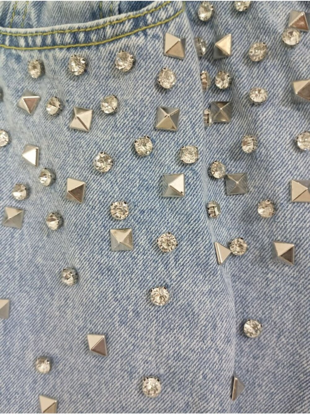 Studded Denim Jeans Rhinestone Details Size M High-Waisted Straight Leg - Picture 5 of 16